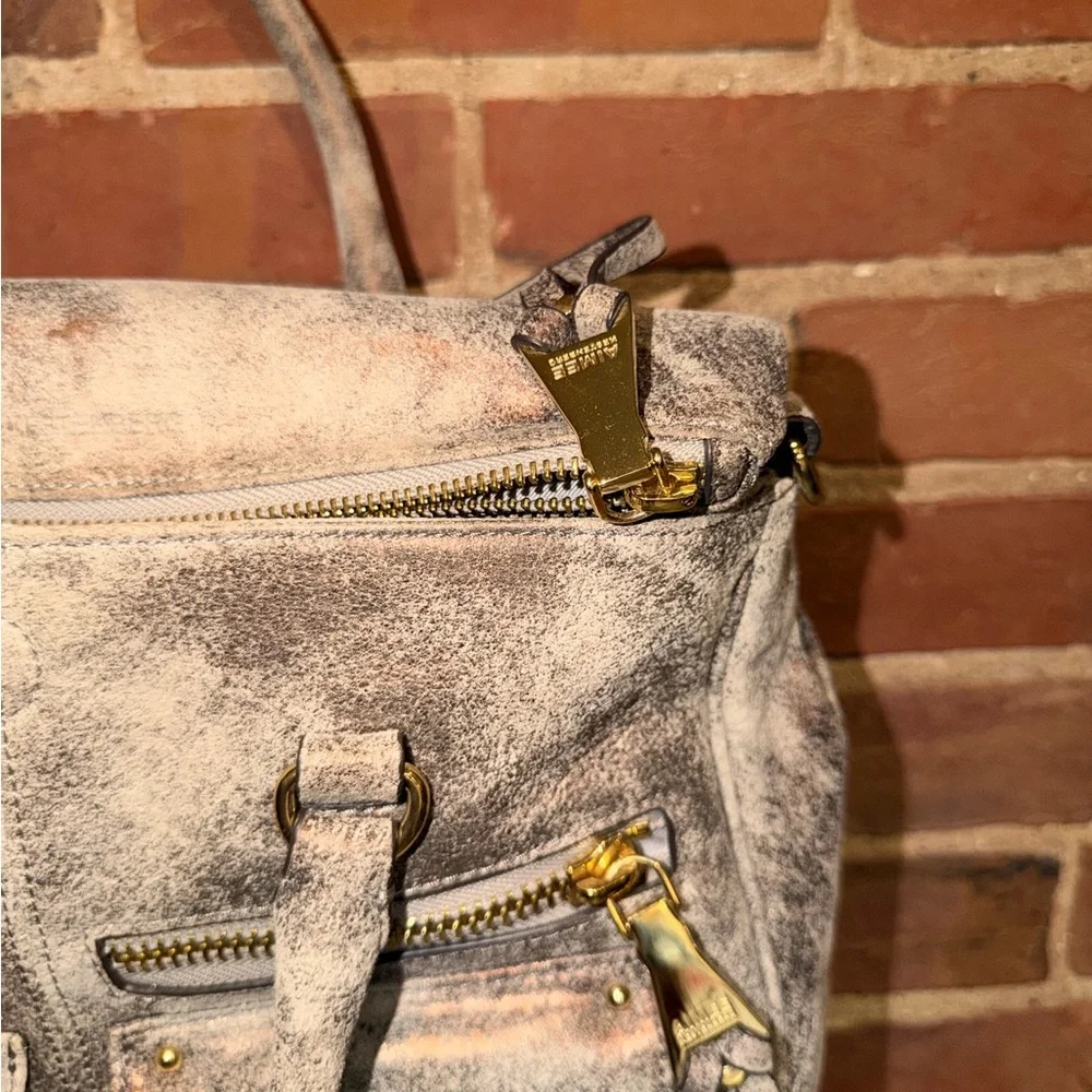 Aimee Kestenberg Distressed Metallic Grey/Cream Leather Purse